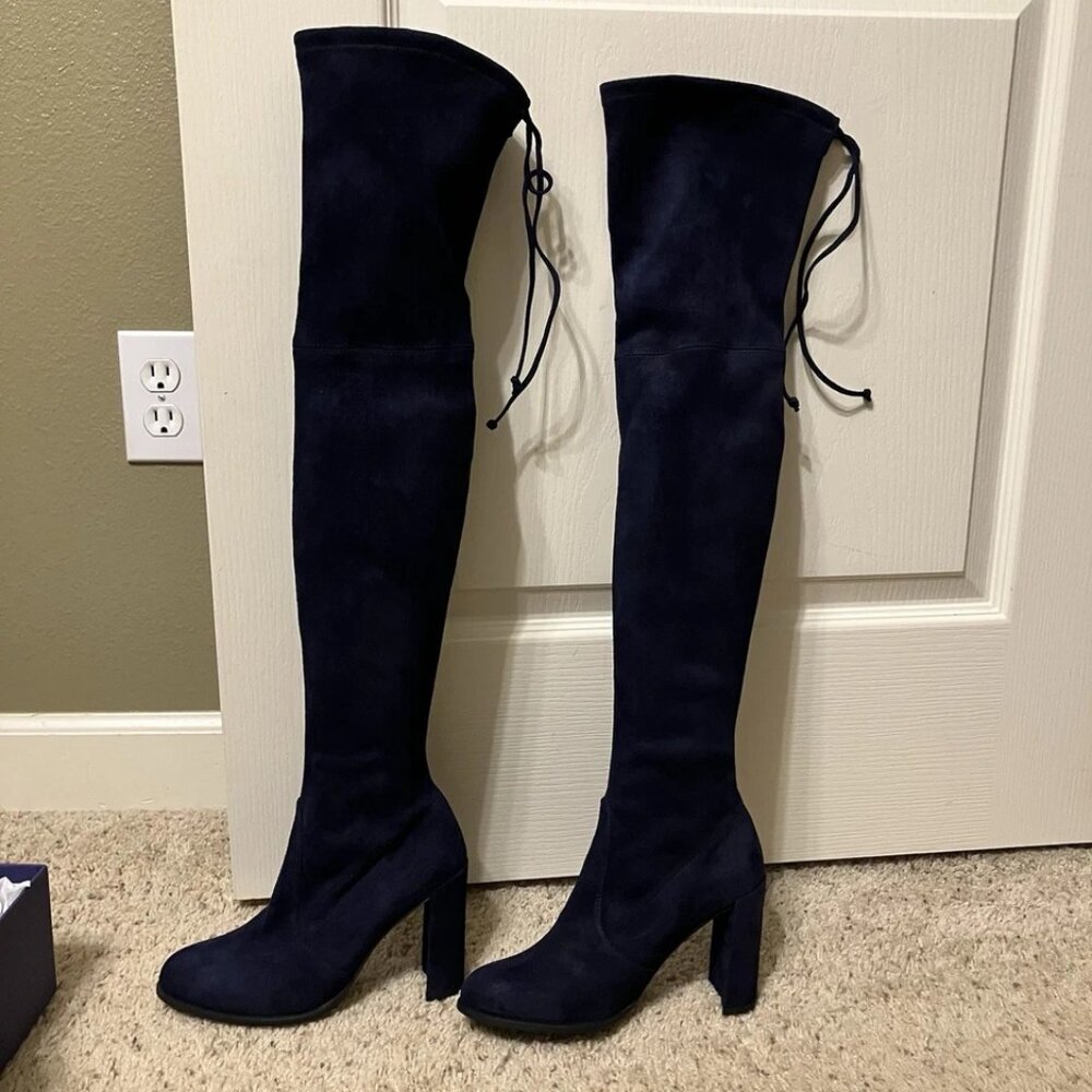 STUART WEITZMAN Boots HILINE Nice Blue Suede - Sz 5.5 M Excellent! BOX & DUSTBAG